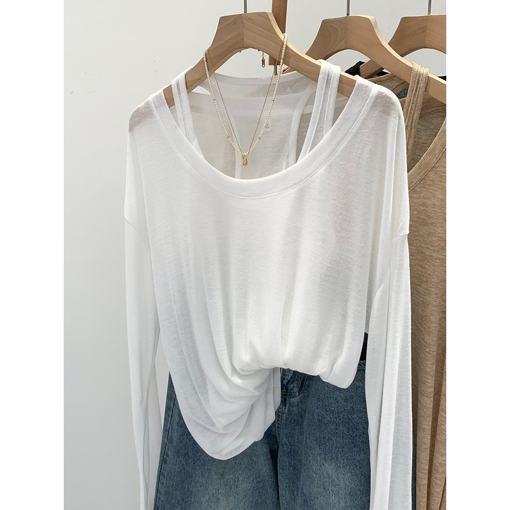 Milyfashion Retro Hai Mảnh Phù Hợp Với Áo Vest Hình Chữ I Rời Kem Chống Nắng Áo T Top Thường Ngày Rời