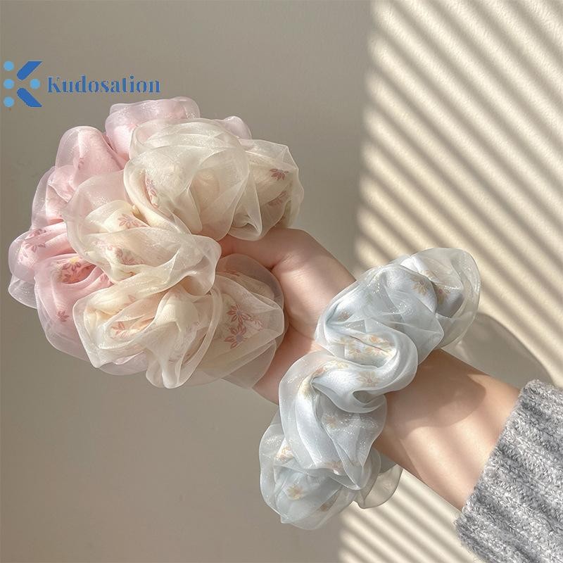 Kudosation Hai Lớp Lụa Organza Scrunchies Hoa Ngọt Ngào Tóc Cho Bé Gái Đuôi Ngựa Giá Đỡ Dây Cao Su Dây Buộc Tóc Phụ Kiện Tóc