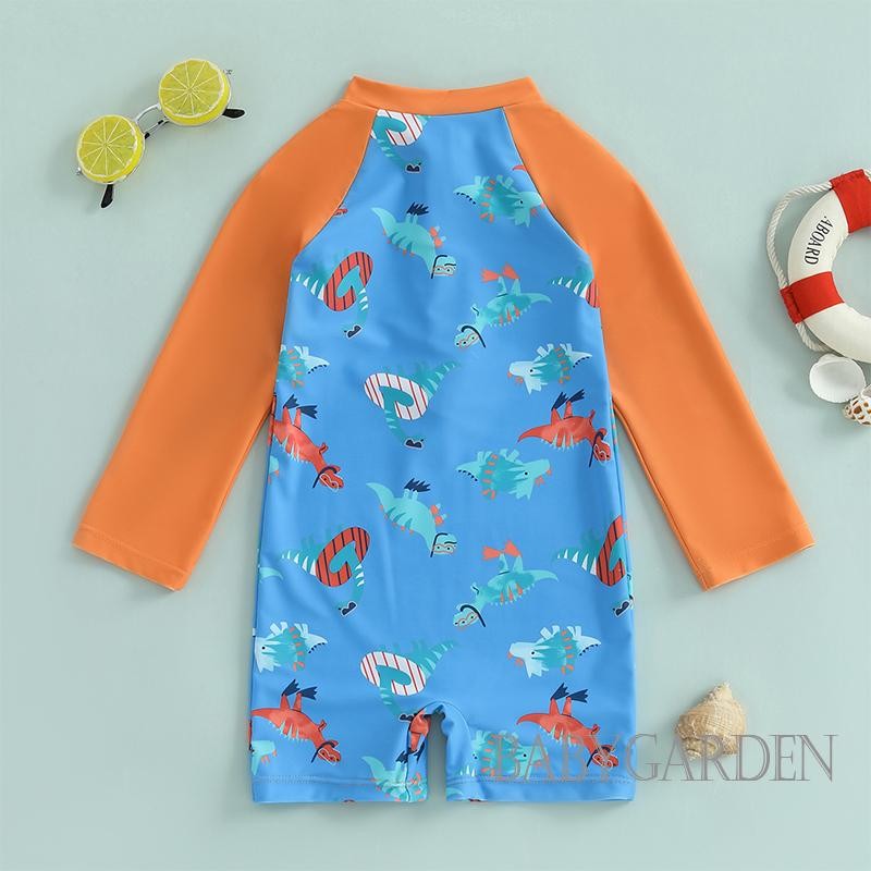 / / -6M-4Y Baby Boy Rash Guard Đồ bơi in hình khủng Long dài tay Mock Cổ Zip Bộ đồ tắm