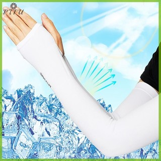 Ptfu UV Năng Lượng Mặt Trời Tay Nữ Nam Đi Xe Đạp Găng Tay Ngón Mát Muff Mùa Hè Ice Silk Co Giãn Cánh Tay Lái Xe Chống Nắng Tay Mới