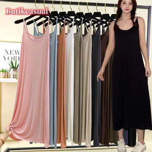 Phụ Nữ Suspender Đầm Mùa Hè Đồng Bằng Không Tay Kích Thước Lớn Rời Dài Thường Ngày Thoải Mái Váy Ngủ
