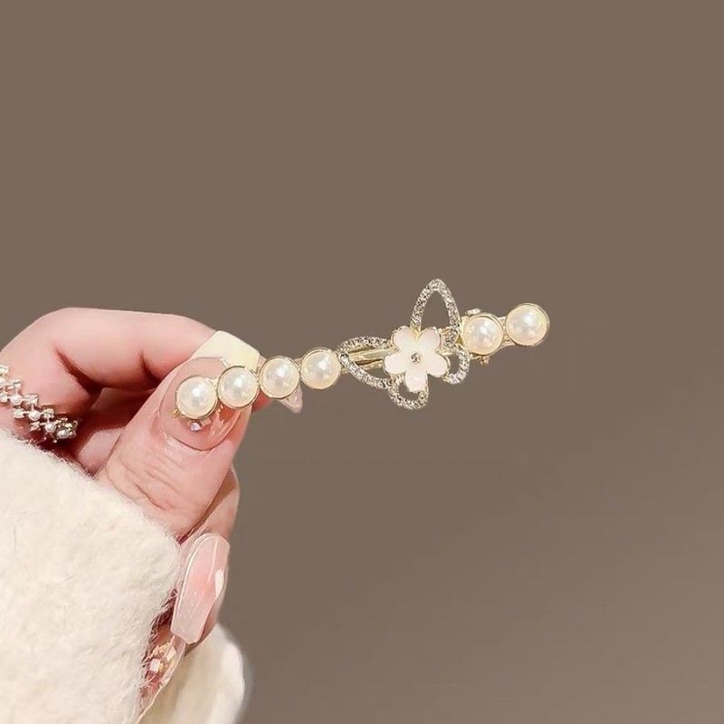 Mauropoli [Sẵn Sàng] Kẹp Tóc Ngọc Trai Hoa Anh Đào Ngọt Ngào Nữ Xuân Hè Phong Cách Mới Bên Nổ Kẹp Phẳng Kẹp Tóc Tinh Tế Cao Cấp Mũ Đội Đầu
