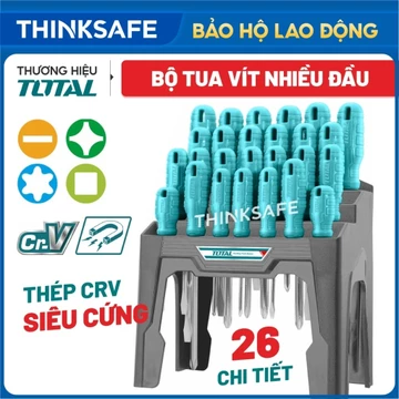 Bộ tua vít dẹp, bake, sao và tua vít chuẩn 10 - 26 chi tiết TOTAL Bộ tua vít đa năng sửa điện thoại, cơ khí, gia đình