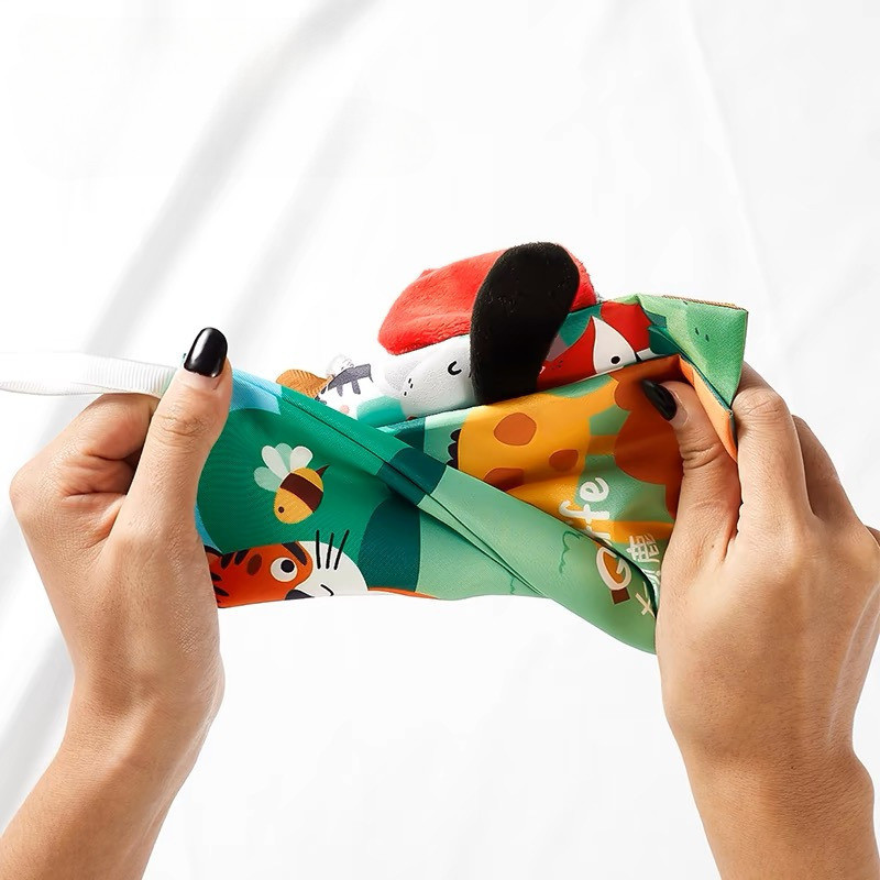 【SKISOPGO】Sách Vải Đuôi Thú 3D Cho Bé, Sách Tiếng Anh, Thiết Kế Động Vật, Đồ Chơi Giáo Dục