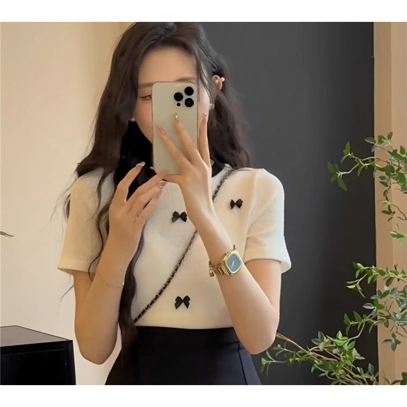 Áo thun ngắn tay dệt kim phong cách Pháp cho phụ nữ mùa hè mới