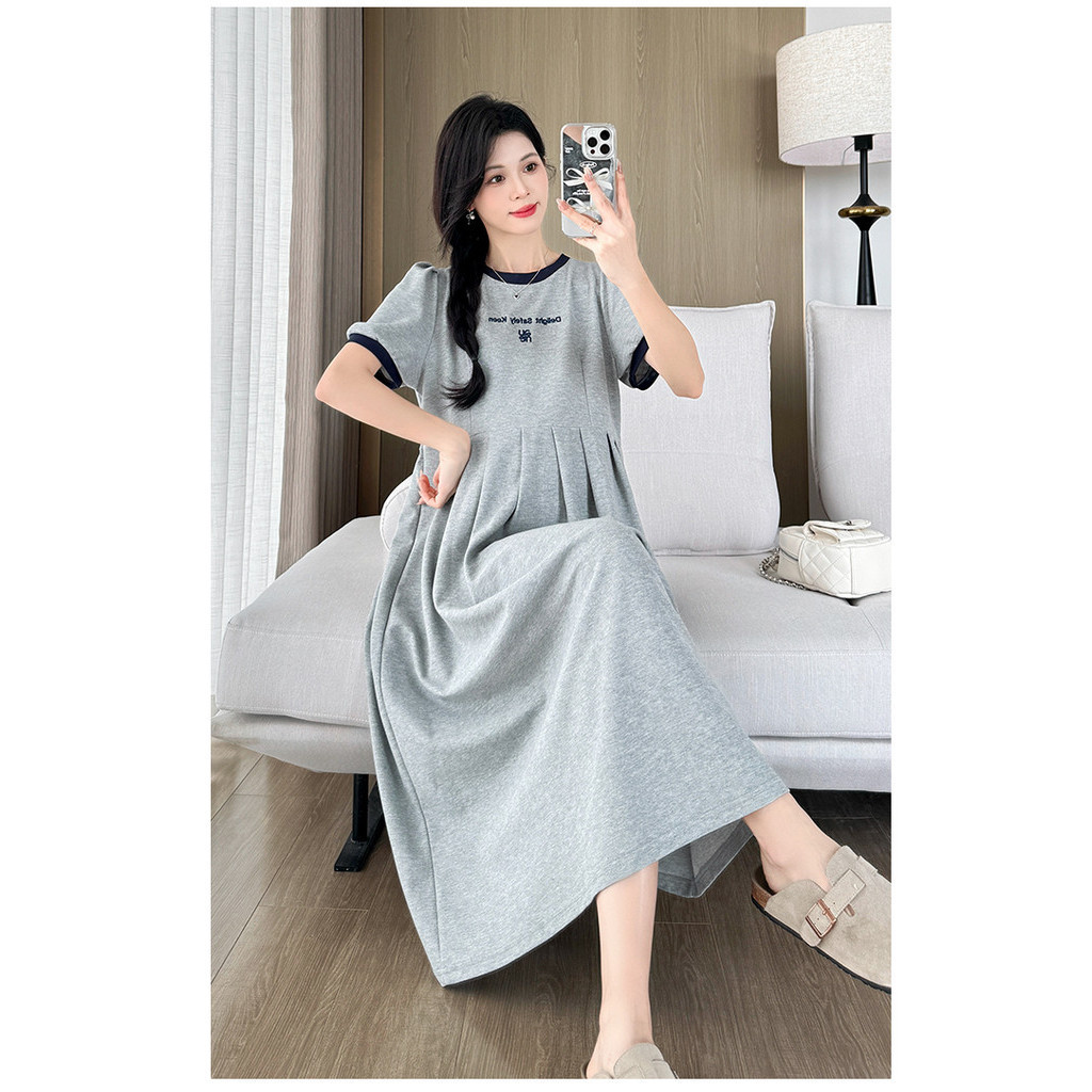 Trang phục bà bầu Mùa hè Phong cách mới dáng rộng phù hợp Chữ thêu tay ngắn
