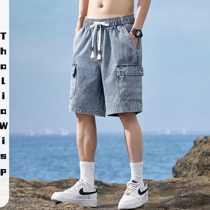 ThaliaWisp Quần Short Denim Hợp Thời Trang Mùa Hè Hàng Mới Về Nam Phong Cách Hàn Quốc Chất Lượng Cao Xanh Đen