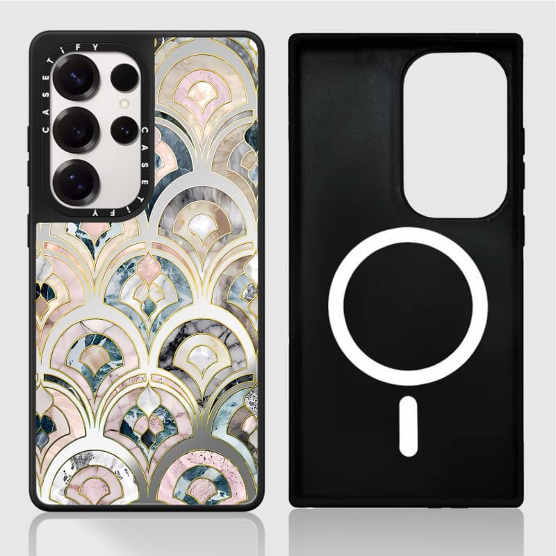 Casetify X Vỏ gạch trang trí Matte Black & Sliver Mirror Vỏ hút từ tính Samsung Galaxy S23 S24 S25 Ultra Plus Mặt sau cứng có hộp khắc logo
