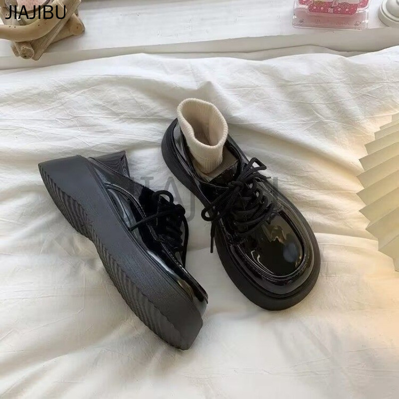 Size 34-46 Giày Da Mũi Tròn Chống Trượt Phong Cách Preppy Của Anh Giày Nữ Cỡ Lớn Giày Buộc Dây Oxford 44 Giày Đi Học Màu Đen 43 Korean Fashion Cosplay Platform Mary Jane Shoes Retro Japanese Casual JK Shoes French Soft Sole Lolita Doll Shoes Giày Mũi To