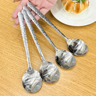 5 Chiếc Thìa Nứt Đá Inox - Thìa Cơm Tay Cầm Dài - Dùng Cho Món Tráng Miệng, Đồ Uống, Cà Phê, Kem - Thìa Canh Bạc Phong Cách Hàn Quốc - Bộ Đồ Ăn Nhà Bếp