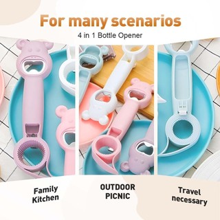 Dụng cụ mở chai 4 trong 1 cái Dụng cụ mở hộp bia Dụng cụ mở chai gấu dễ thương Dụng cụ nhà bếp đa năng dành cho người cao tuổi và người mắc bệnh viêm khớp thép không gỉ nhựa tiện dụng
