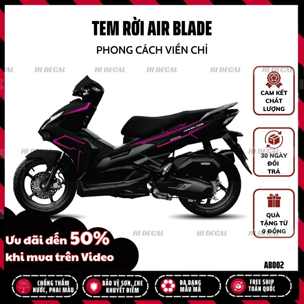Tem rời AirBlade phong cách viền chỉ |AB2023-002| Decal dán xe AB cao cấp chống nước, bền màu