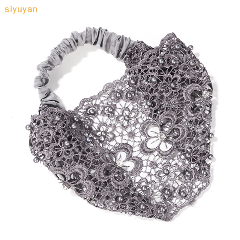 Siyuyan Nữ Ren Hoa Headwrap Ngọc Trai Nhúng Ren Hoa Kerchief Ren s Dành Cho Nữ Lưới Đàn Hồi Cao Headwrap Xuân Hè Thanh Lịch Phụ Kiện Tóc VN