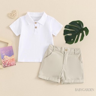 Baga-1-5 Tuổi Trẻ Em Bé Trai Mùa Hè 2 Bộ Áo Sơ Mi Tay Ngắn + Và Quần Short Màu Trơn Quần Áo Cho Bé