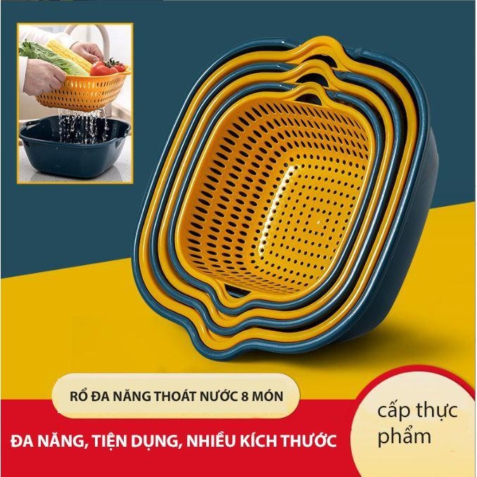 Rổ rửa rau ba lớp tám rổ kích thước khác nhau, có lỗ thoát nước, phân ...
