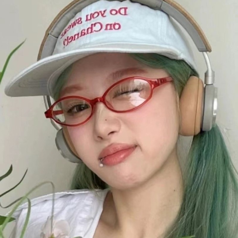 Khung Nhỏ Kính Hình Bầu Dục Nữ Retro Y2K Cay Cô Gái Đường Phố Ảnh Đồng Bằng Kính Khung