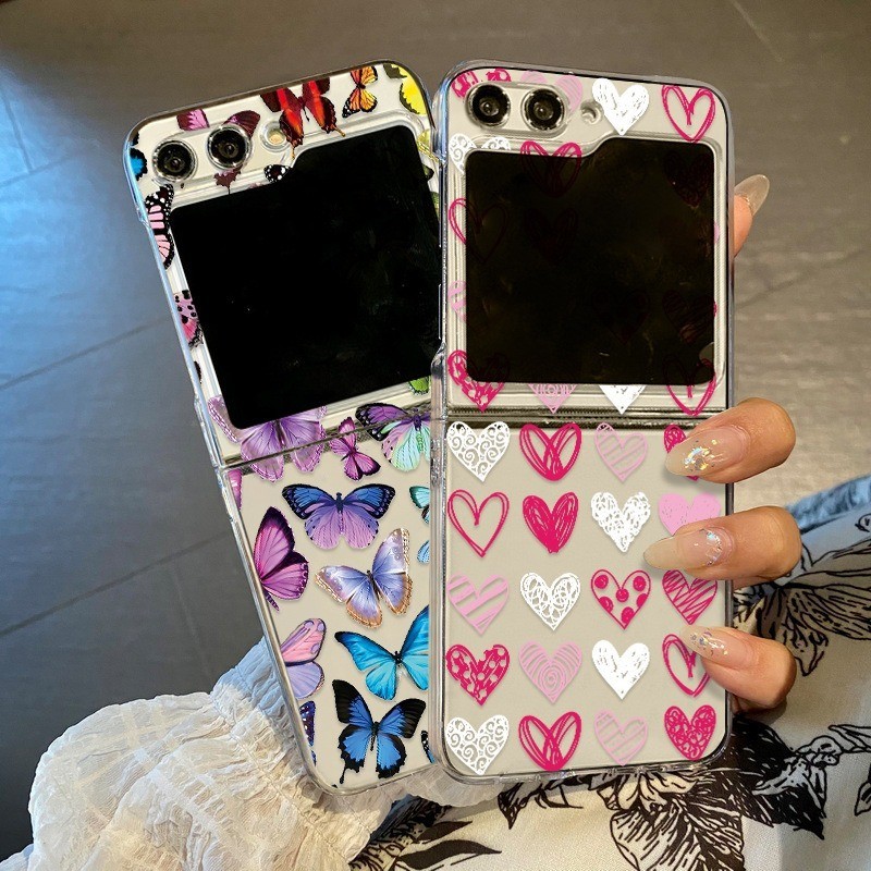 Dành Cho Samsung Galaxy Z Flip 5 Flip 4 Flip 3 Love Heart Case Sang Trọng Chống Sốc Trong Suốt Cứng PC Ốp điện thoại Cho Samsung Z Flip 4 3 Flip5 Flip4 Flip3