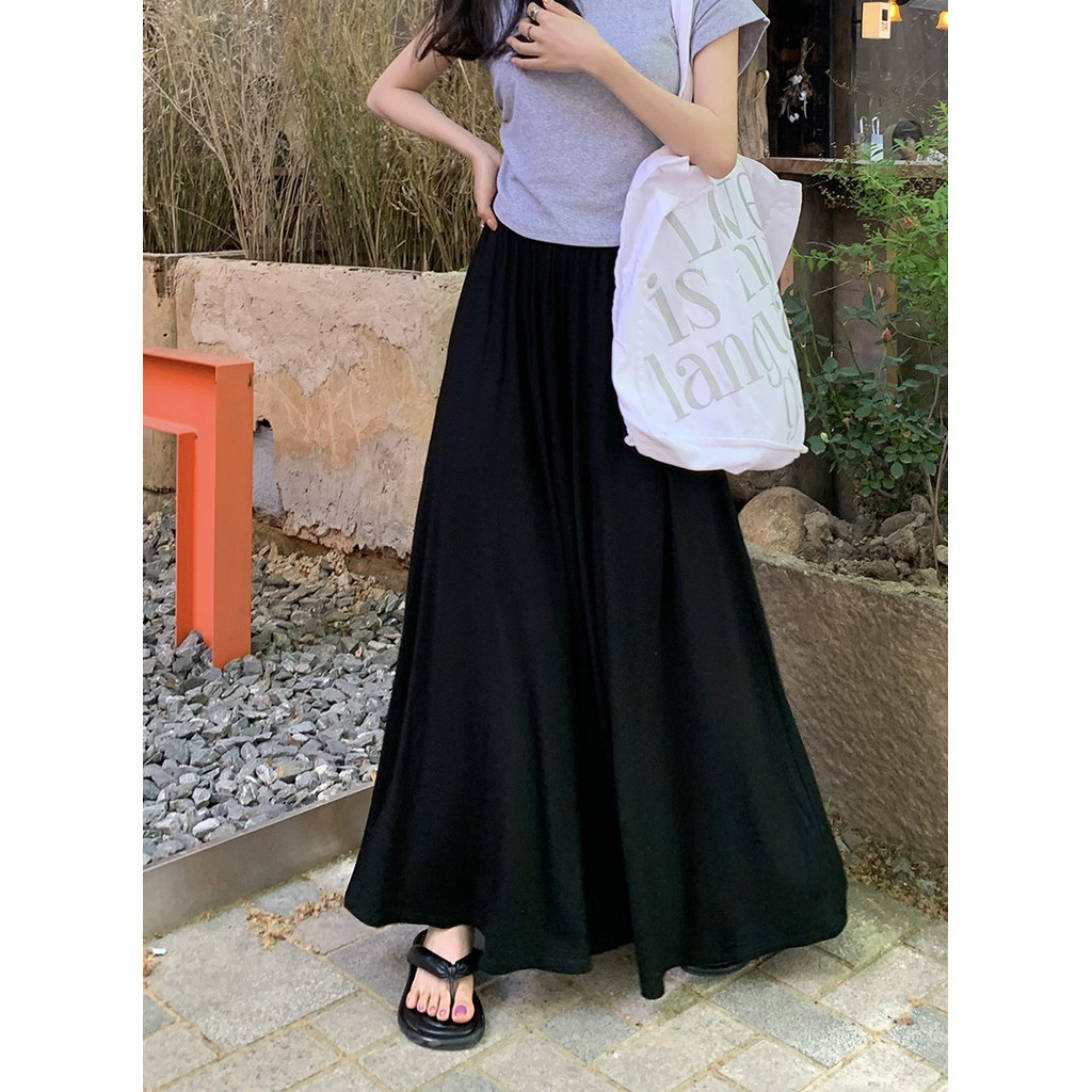 Quần bà bầu mùa hè mỏng thoải mái Modal eo cao Drape Quần ống rộng