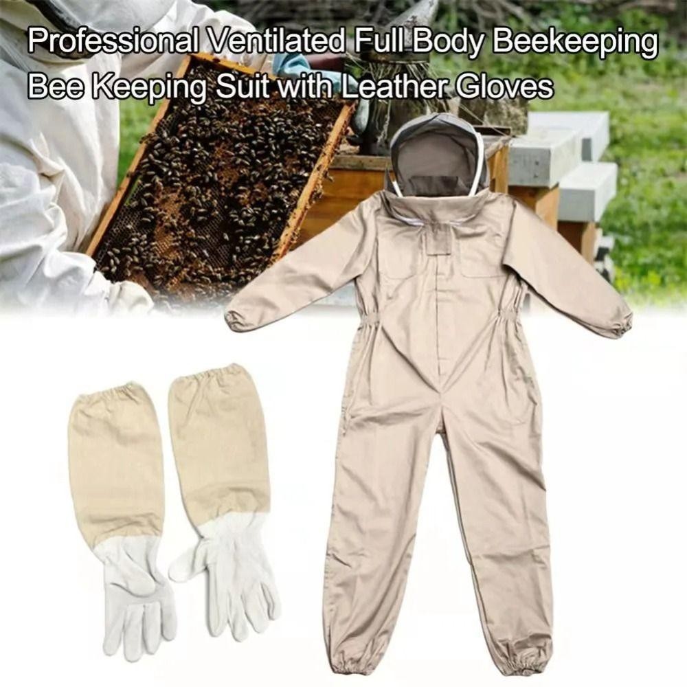 Bộ đồ quần áo bảo hộ HOBBYIN, Quần áo đuổi ong chống ong chuyên nghiệp, Bộ áo liền quần dày co giãn còng che mặt Mũ trùm đầu da cừu Găng tay nuôi ong