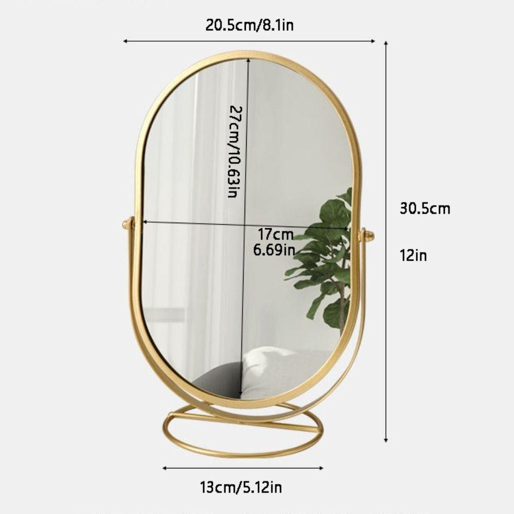 Gương trang điểm FUHUIOT, 360° Gương trang điểm hình bầu dục có thể xoay được, Công cụ trang điểm Khung sắt Trang trí nhà cửa Đơn giản để bàn Gương đứng TableTop