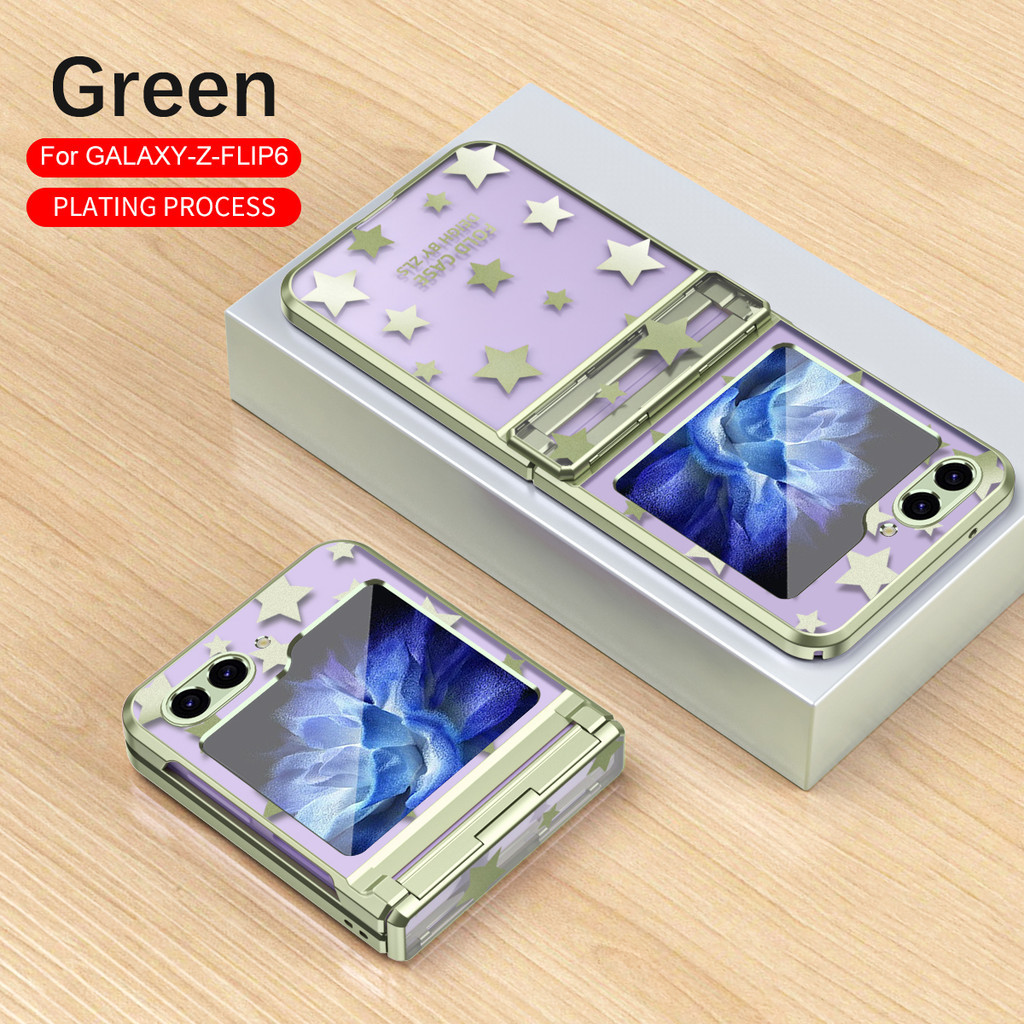 Bản lề mạ sang trọng Ngôi sao thời trang Vỏ trong suốt cho Samsung Galaxy Z Flip 6 Flip 5 Flip 4 Flip 3 5G Bảo vệ chống sốc ZFlip6 Flip5 Flip4 Flip3 Vỏ điện thoại