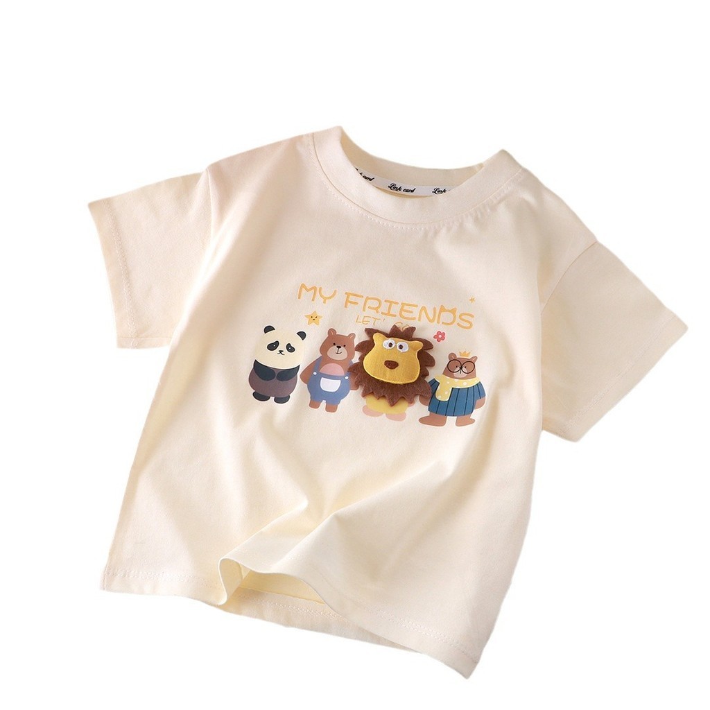 Phim Hoạt Hình Mới Ba Chiều Búp Bê Áo Thun Trẻ Em Tay Ngắn Cotton Nguyên Chất Bé Trai Bé Gái Mùa Hè Lớn Trẻ Em Cha Mẹ-
