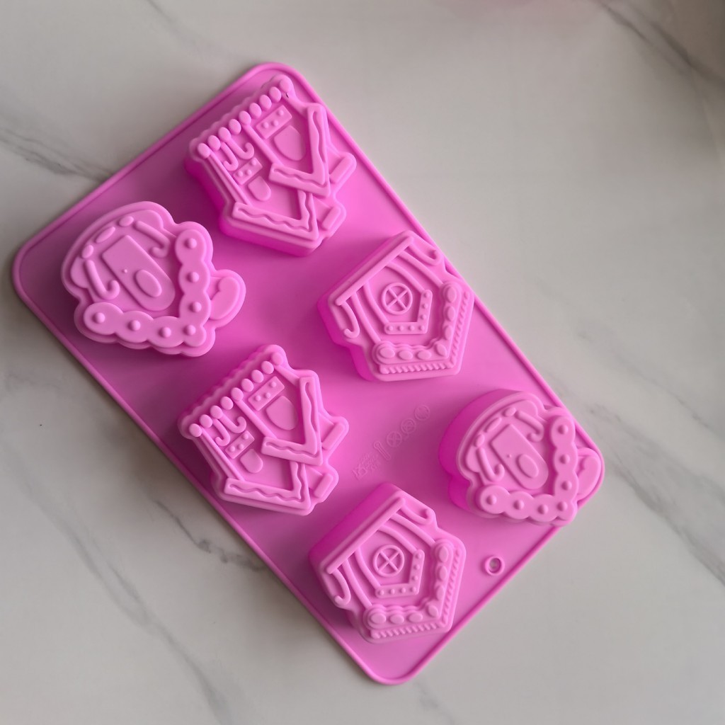 6 Khoang Nhà Mô Hình Khuôn Silicon Giáng Sinh Series Pháp Mousse Bánh Khuôn Nhà Xà Phòng Handmade Khuôn Socola Cơm Pudding Khuôn DIY Nướng Bánh