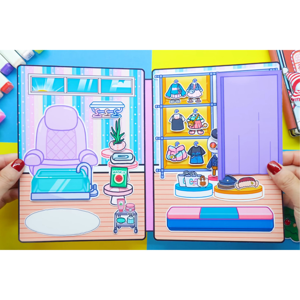 Học liệu bóc dán toca boca Mall đồ chơi thông minh bằng giấy thủ công cho bé gái h35 Đồ Chơi - Squishy - Kuromi - Đồ chơ