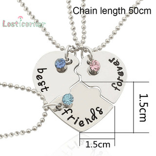 [Lostcorner] 3 Cái / bộ Vòng Cổ Mặt Dây Chuyền Nối Trái Tim Người Bạn Thân Nhất Bff Tình Bạn Cặp Đôi Vòng Cổ Trang Sức Thời Trang [Mới]
