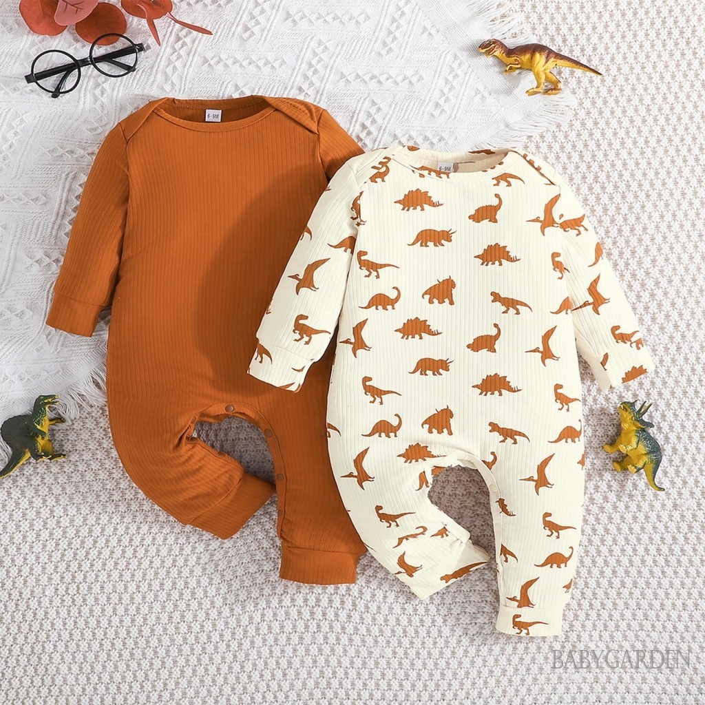 Baga-2 Chiếc Bé Trai Jumpsuit Dài Tay In Hình Khủng Long Thường Ngày Thu Đông Sơ Sinh Áo Liền Quần Quần Quần Áo