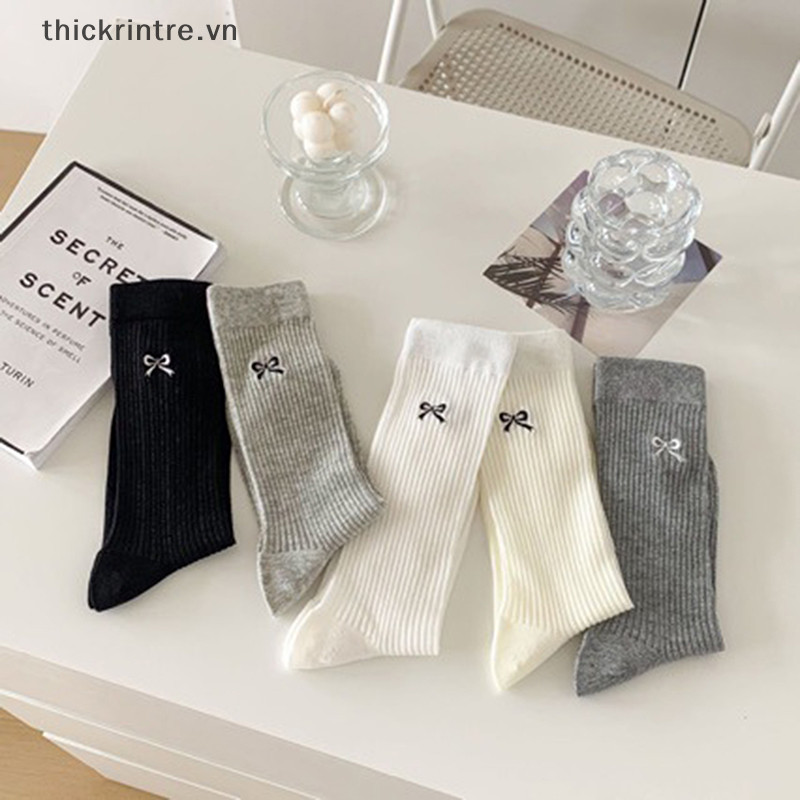 Thi Woman Phiên Bản Siêu Mỏng Mới Ins Nơ Màu Lưới Giữa Ống Thoáng Khí Tất Đen Trắng Xám Cô Gái Phong Cách Thời Trang Tất Ngọt Ngào VN
