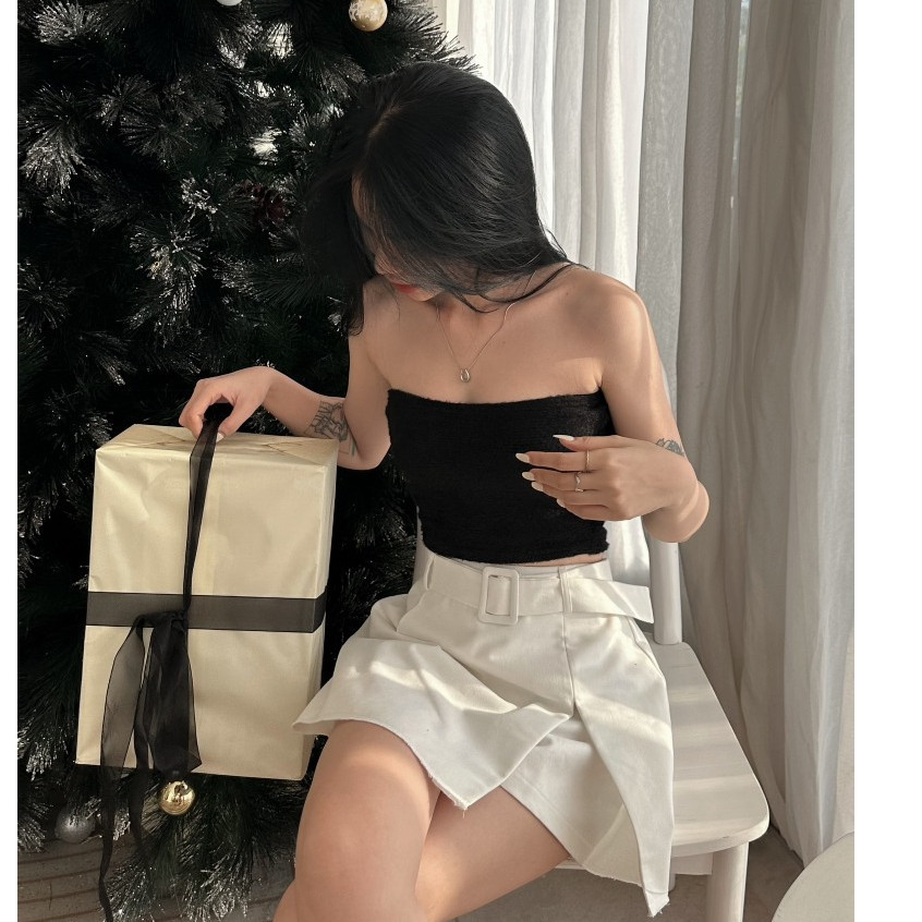 (Có tag đá xinh xắn) Áo CropTop Nữ, Áo Ống Lông Giả Màu Trơn Không Dây Ôm Dáng Vừa Vặn Cho Nữ - A258