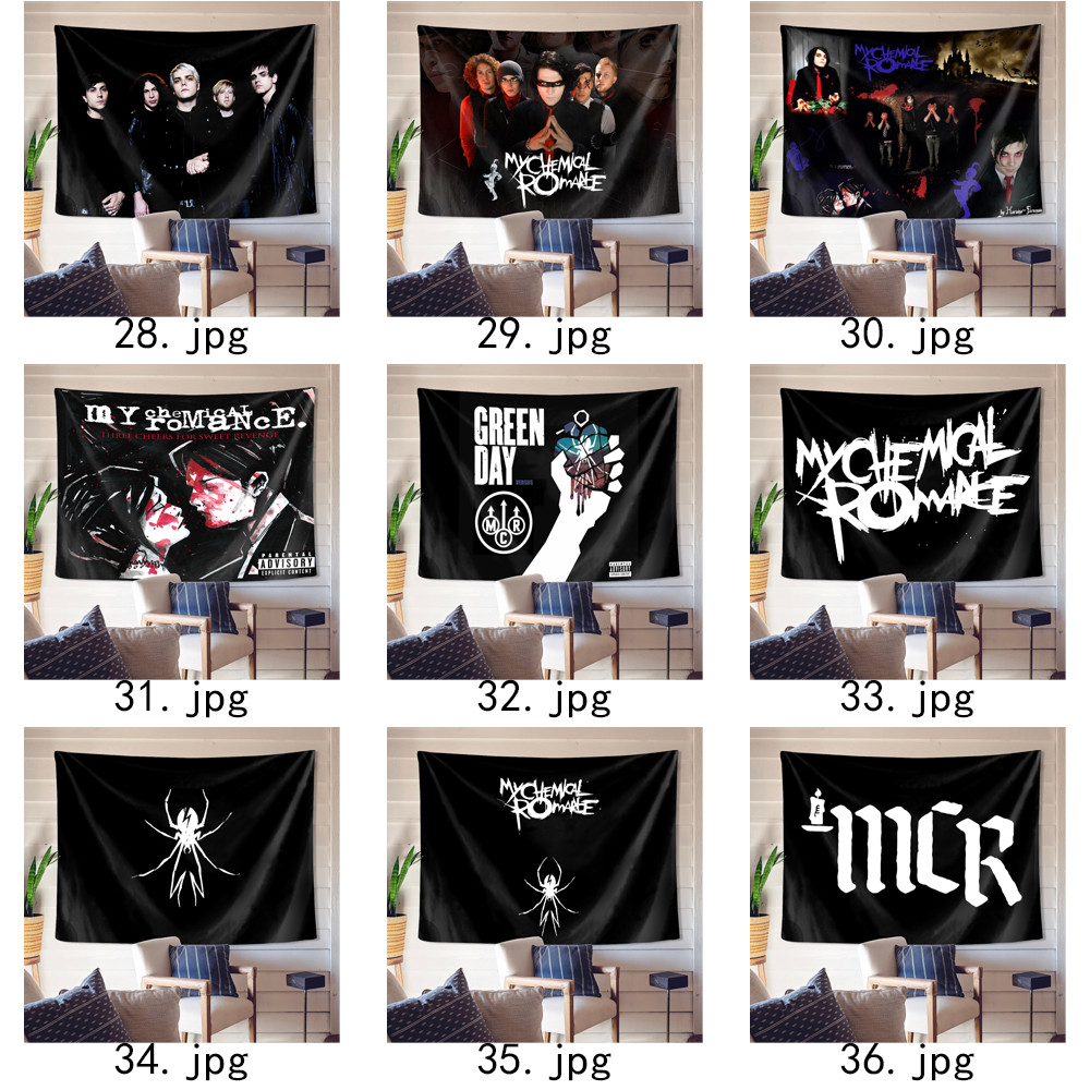 Band My Chemical Romance Tấm thảm treo tường có kẹp Polyester MCR Tấm thảm treo tường phòng ngủ