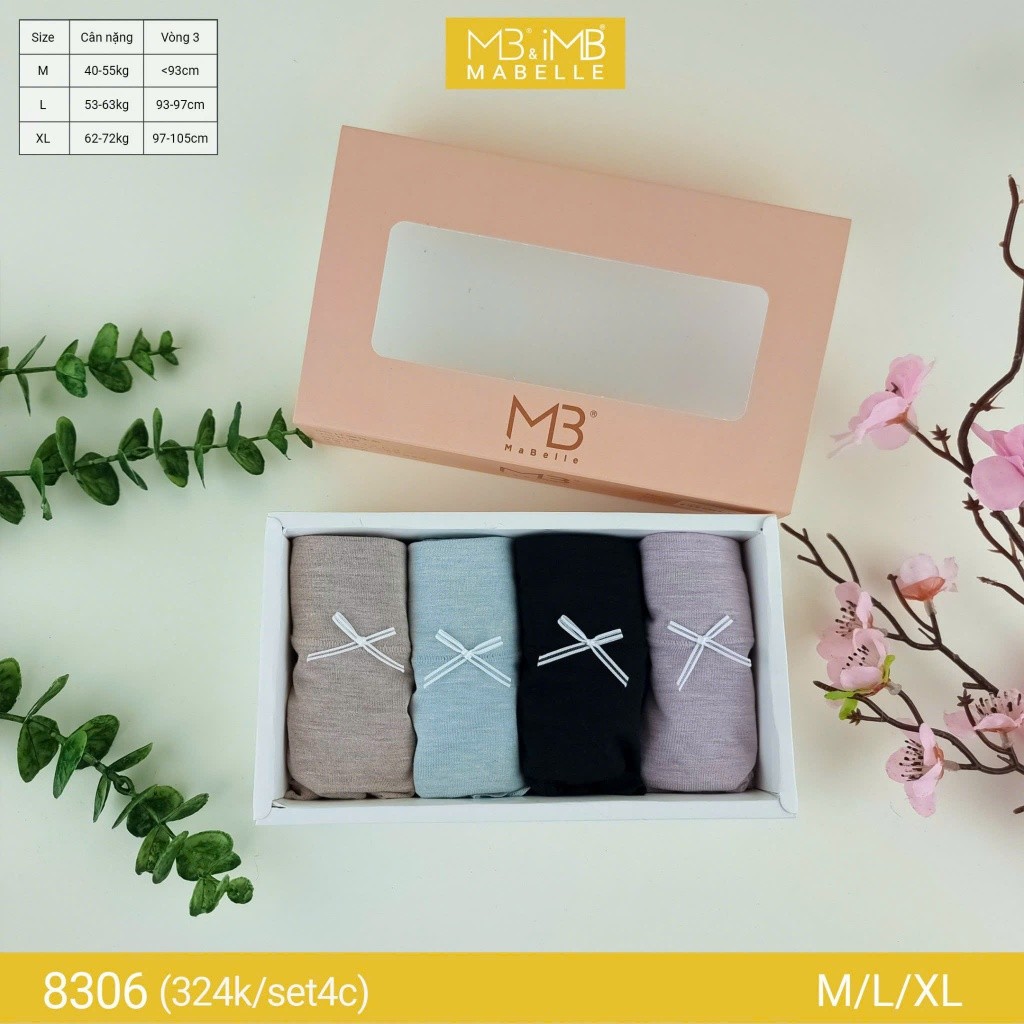 Quần lót nữ MB Mabelle 8306 - cotton sồi organic, kháng khuẩn, chống hằn, thoáng mát - Set 4c