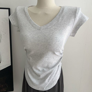 Áo Thun, Áo babytee croptop nữ cổ tim rúm eo