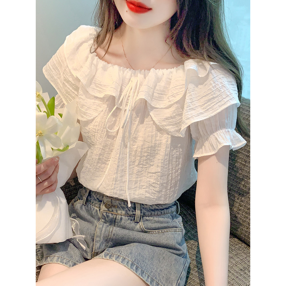 Áo blouse nữ mùa hè kiểu Pháp mới có dây rút