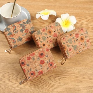 Ví đựng tiền xu ALLGIFT, Ví ngắn in bằng da PU, Túi đựng tiền có dây kéo đôi cổ điển dành cho nữ