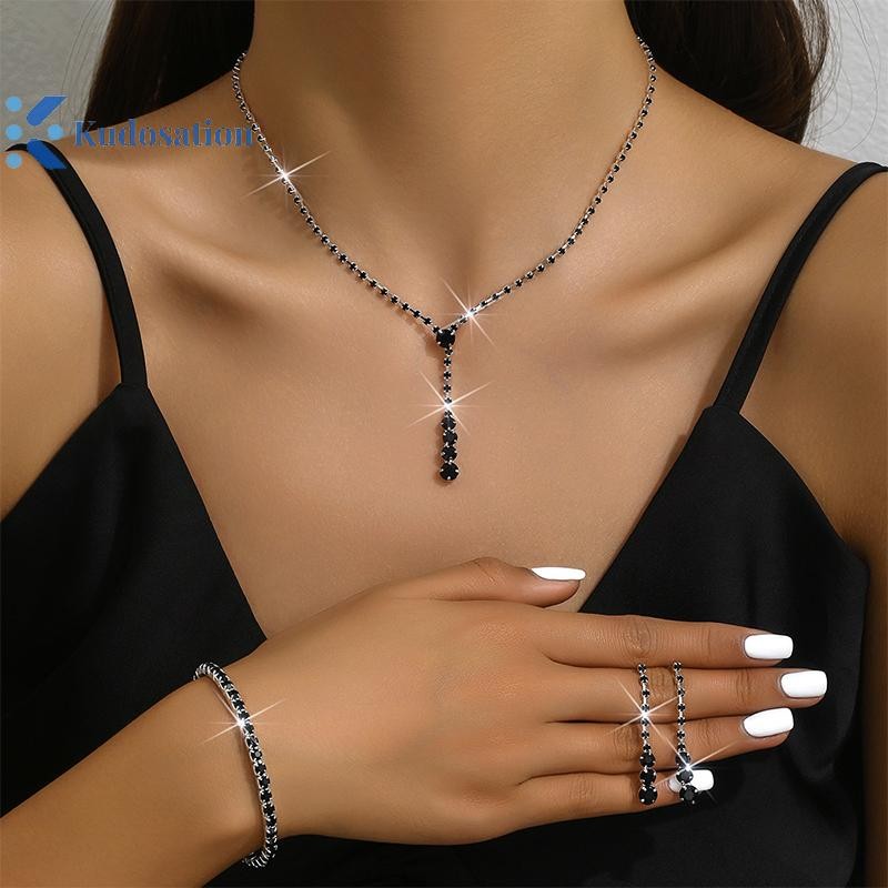 Kudosation 4 Thời Trang Cưới Bộ Trang Sức Kim Cương Giả Vòng Cổ Bông Tai Bộ Vòng Tay Nữ Tiệc Phụ Kiện Trang Sức