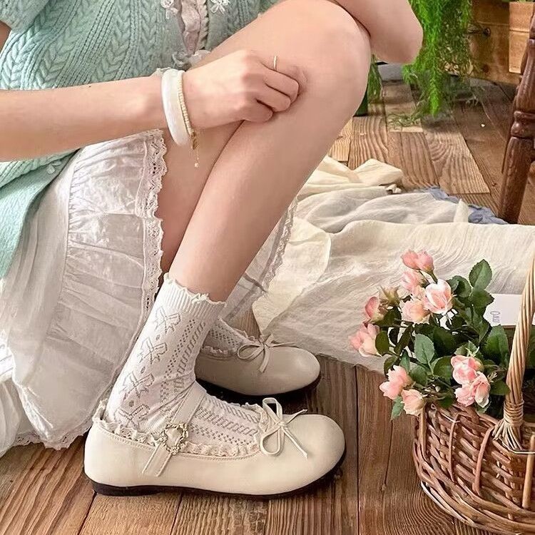 Giày đơn Mary Jane nơ cổ điển dành cho nữ Giày da Pháp đế dày mới 2025