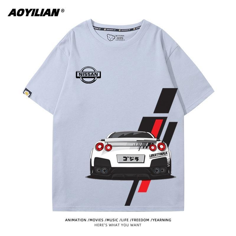 [Yếu tố cần thiết mùa hè] Áo thun Nissan Nhật Bản GTR God of War R35R34 Sửa đổi Hạm đội Áo thun hạng nặng Nam Nữ Nửa tay JDM Work Top Quần áo
