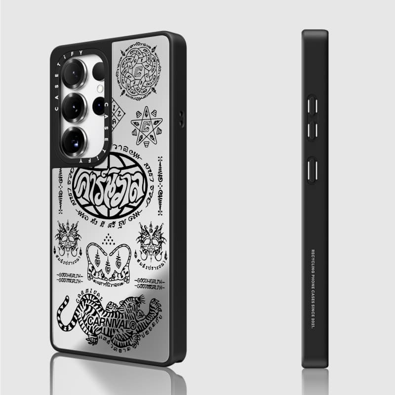 Casetify X Punk Họa Tiết Ốp Lưng Matte Black & Sliver Mirror Hút Từ Tính Samsung Galaxy S23 S24 S25 Ultra Plus Mặt Sau Cứng Có Hộp Khắc logo