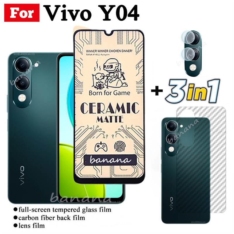 Kính cường lực gốm 3 TRONG 1 Vivo Y04 cho Vivo Y29S Y28S Y29 Y28 4G Y19D Y03 Ống kính máy ảnh Kính bảo vệ màn hình và phim mặt sau