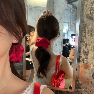 [Giảm giá hấp dẫn] Dây buộc tóc satin đỏ retro Giáng sinh, phụ kiện tóc Pháp, dây buộc tóc co giãn cho phụ nữ, dây buộc tóc đuôi ngựa thanh lịch 3AWE