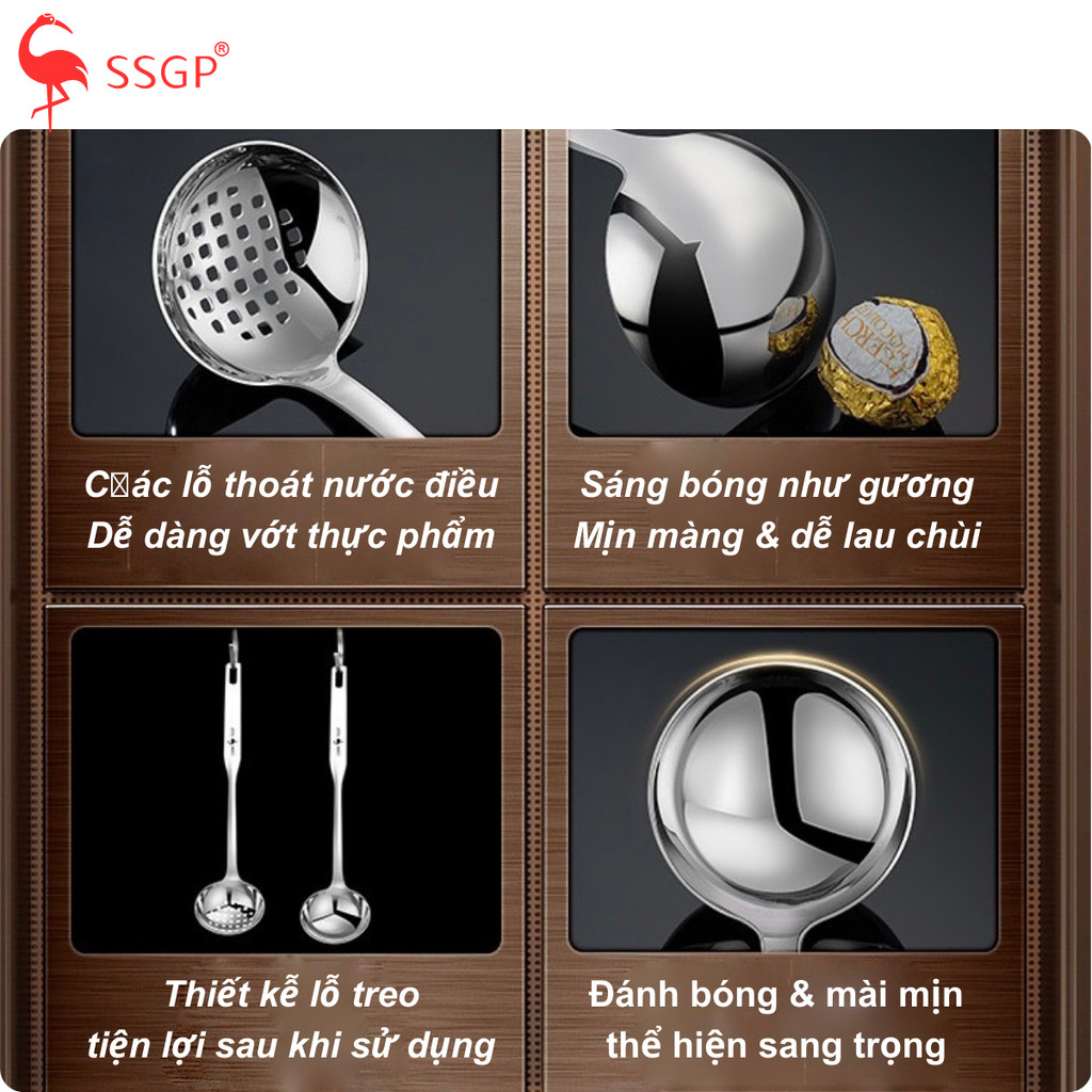 Vá canh Inox cao cấp 316L Europe SSGP - SS11506 Muôi canh muỗng canh thìa lẩu, muỗng múc canh