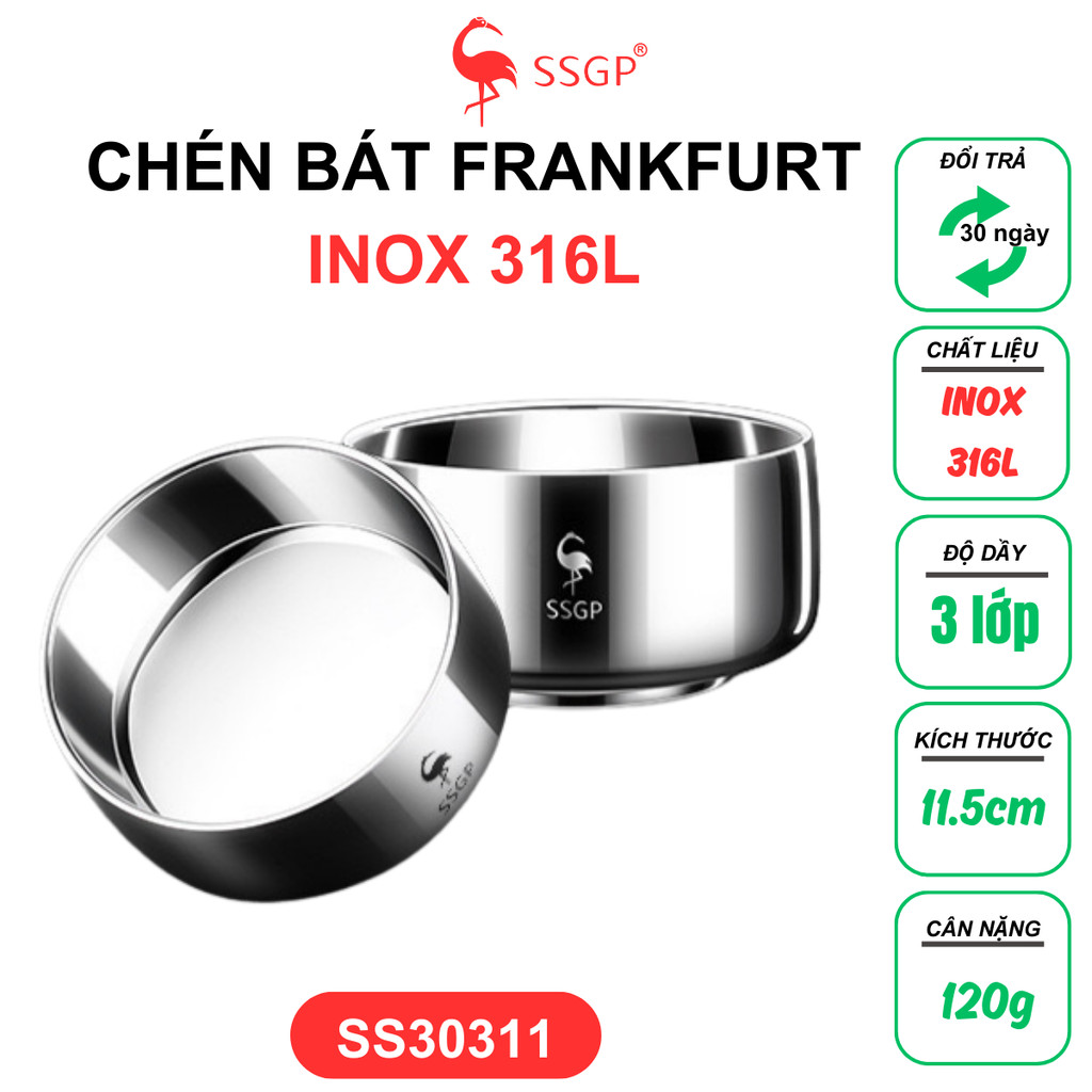 Chén inox 316L Frankfurt đa năng SSGP  SS30311 chén ăn cơm, chén inox cao cấp, bát inox, bát ăn cơm