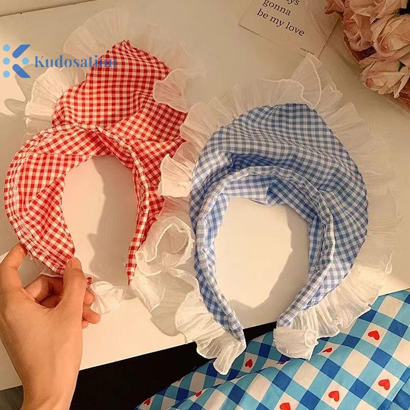 Kudosation Thời Trang Thanh Lịch Ren Kẻ Sọc Tam Giác Băng Đô Quấn Tóc Cho Nữ Cô Gái Tính Khí Ngọt Ngào Tóc Phụ Kiện Tóc