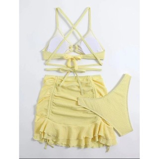 Đồ Bơi Nữ Màu Kẹo Dây Đeo Chéo Voan Váy Ba Mảnh Bikini Tắm SUit