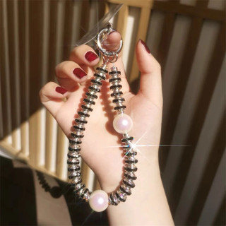 Dây chuyền điện thoại đính cườm sang trọng Ngọc trai pha lê, dây đeo cổ tay mini, mặt dây đeo máy ảnh, chống mất
