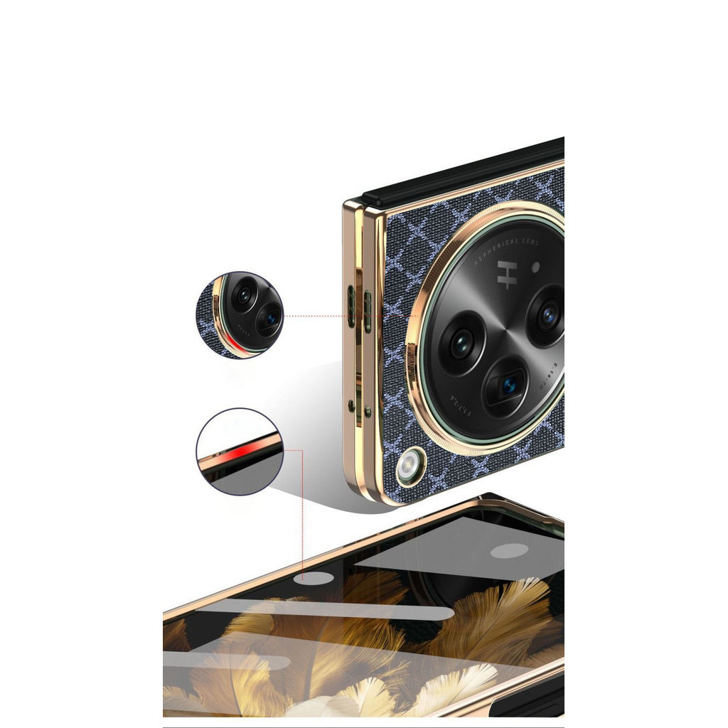 Ốp YJD Cho OPPO Find N3 Họa Tiết Sóng Lưới Da Mạ Điện Cạnh Chống Sốc Ốp Lưng Điện Thoại