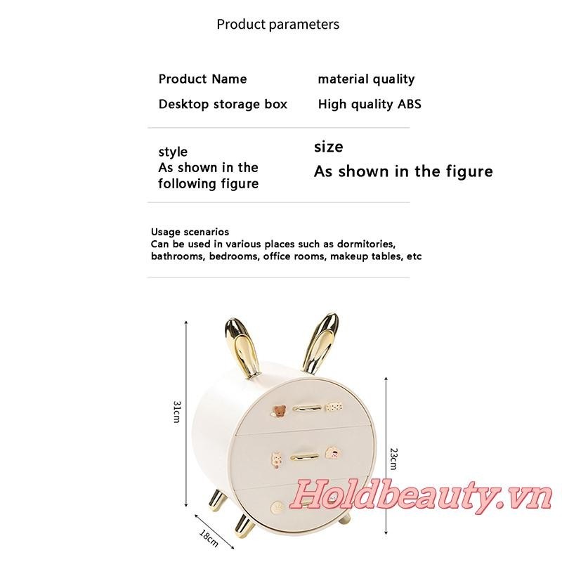 Phụ Kiện Tóc Tổ Chức Cho Bé Gái Thỏ Dễ Thương 3 Ngăn Kéo Kẹp Tóc Bảo Quản Hộp Trang Sức Cho Băng Đô Buộc Tóc
